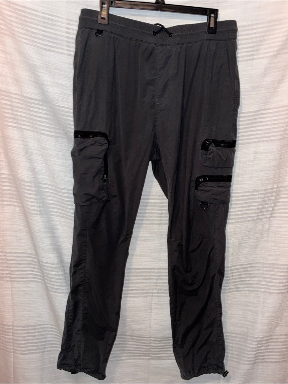 PacSun, Men's Black Cargo Track Pants w/ Multiple Zip Pockets, Size L